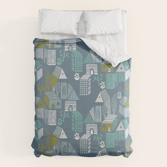 bonjour ma vie; City life collection blue teal Duvet Cover Gallery Image 1