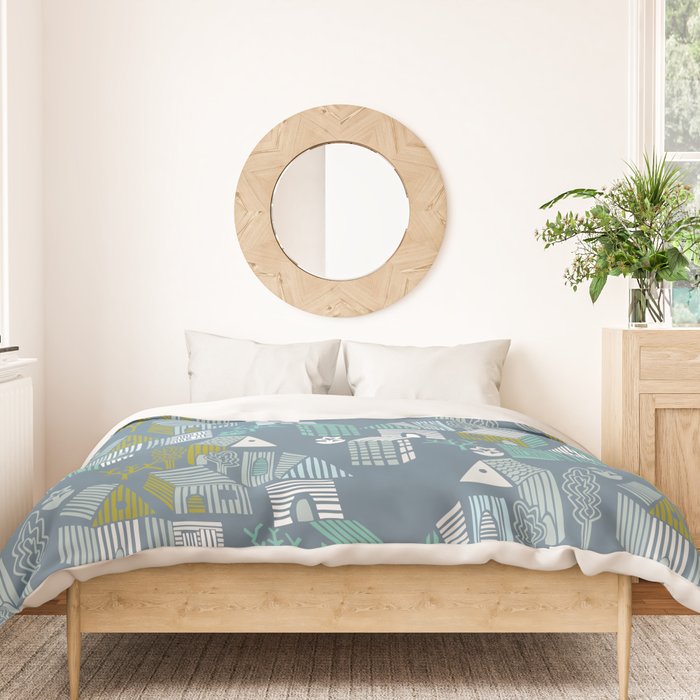 bonjour ma vie; City life collection blue teal Duvet Cover Gallery Image 3