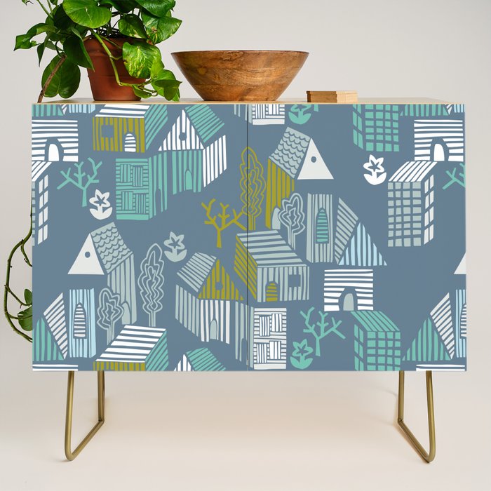 bonjour ma vie; City life collection blue teal Credenza Gallery Image 1