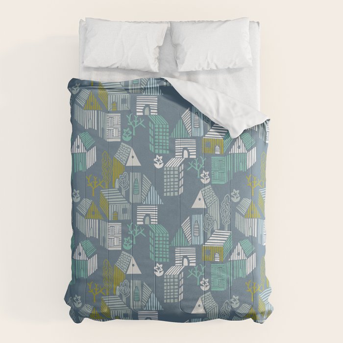 bonjour ma vie; City life collection blue teal Comforter Gallery Image 1