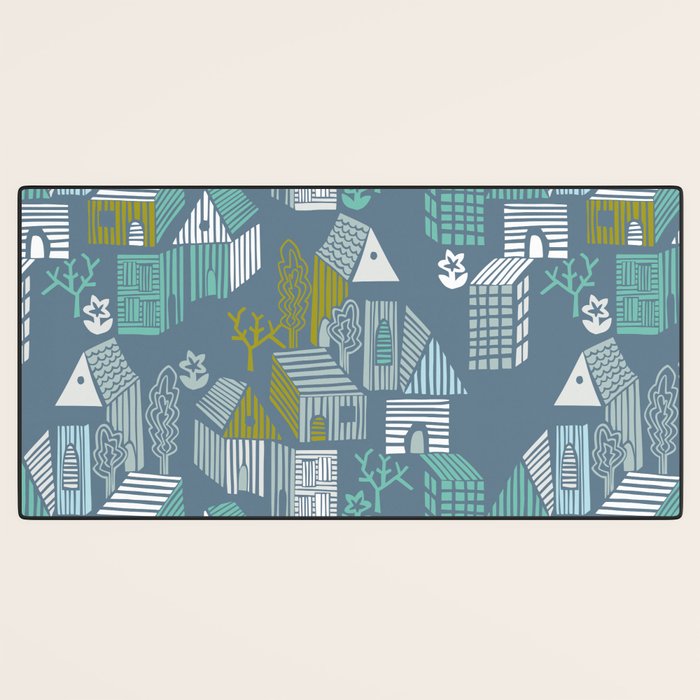 bonjour ma vie; City life collection blue teal Desk Mat Gallery Image 3