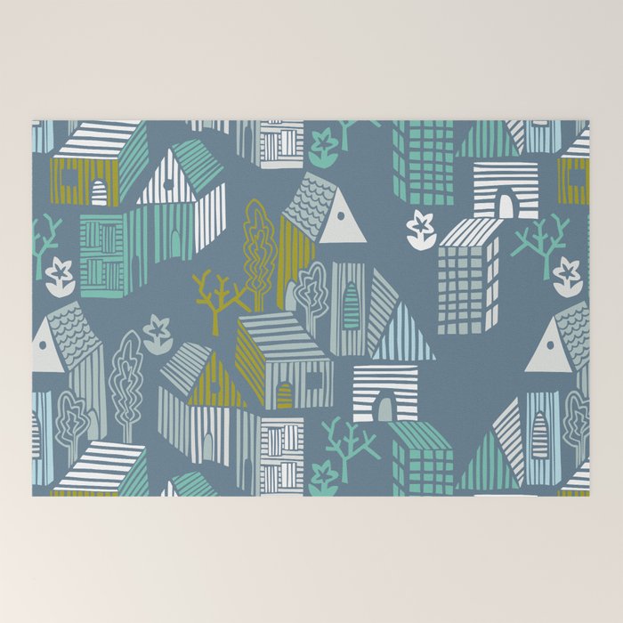 bonjour ma vie; City life collection blue teal Welcome Mat Gallery Image 2