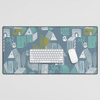 bonjour ma vie; City life collection blue teal Desk Mat Gallery Image 1