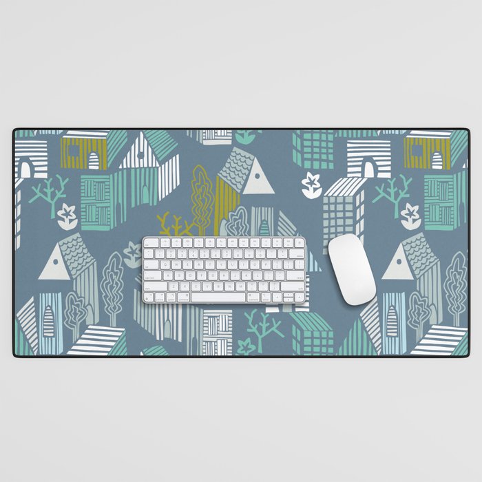 bonjour ma vie; City life collection blue teal Desk Mat Gallery Image 1