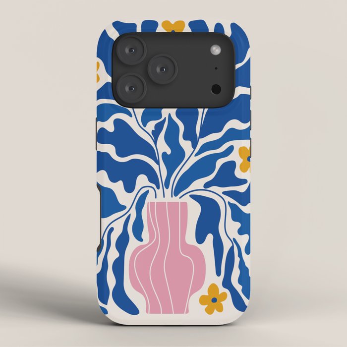 Summer Bloom: Electric Blue Leaves & Golden Poppies iPhone Case Gallery Image 3