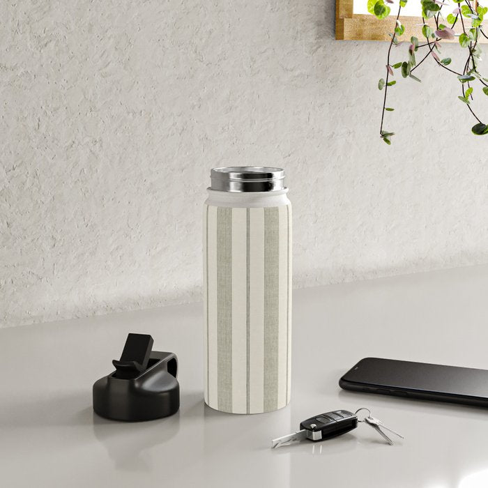 ivy stripes - cream and olive green Water Bottle Gallery Image 4