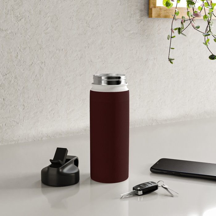 Dark Maroon Broown Solid Color Plain Earth Tone Modern Abstract  Water Bottle Gallery Image 4