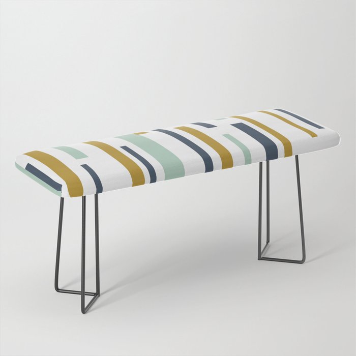 Interrupted Lines Mid-Century Modern Minimalist Pattern in Navy Blue, Teal Mint, Gold Mustard, White Bench Gallery Image 1