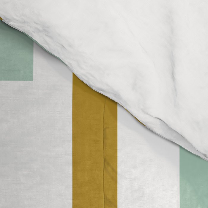 Interrupted Lines Mid-Century Modern Minimalist Pattern in Navy Blue, Teal Mint, Gold Mustard, White Comforter Gallery Image 4