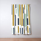 Interrupted Lines Mid-Century Modern Minimalist Pattern in Navy Blue, Teal Mint, Gold Mustard, White Window Curtain Gallery Image 3