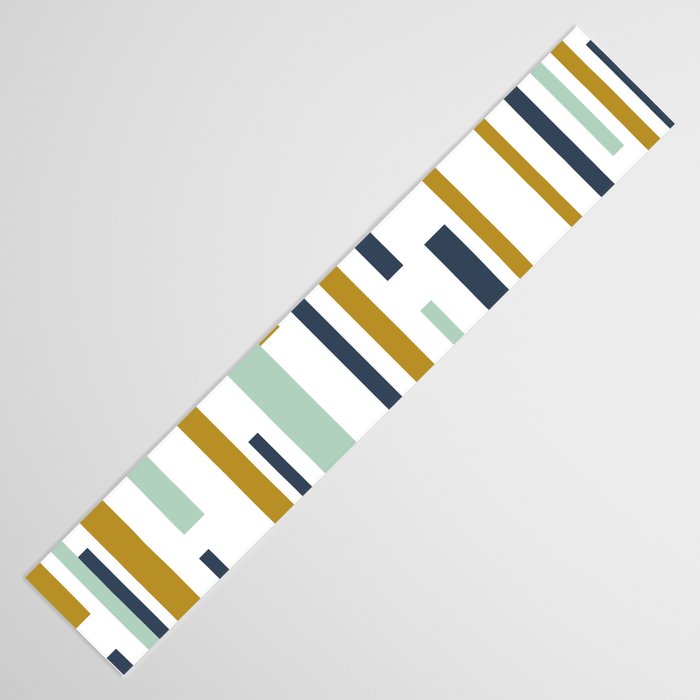 Interrupted Lines Mid-Century Modern Minimalist Pattern in Navy Blue, Teal Mint, Gold Mustard, White Table Runner Gallery Image 3