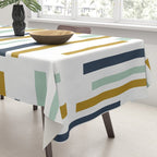 Interrupted Lines Mid-Century Modern Minimalist Pattern in Navy Blue, Teal Mint, Gold Mustard, White Tablecloth Gallery Image 3