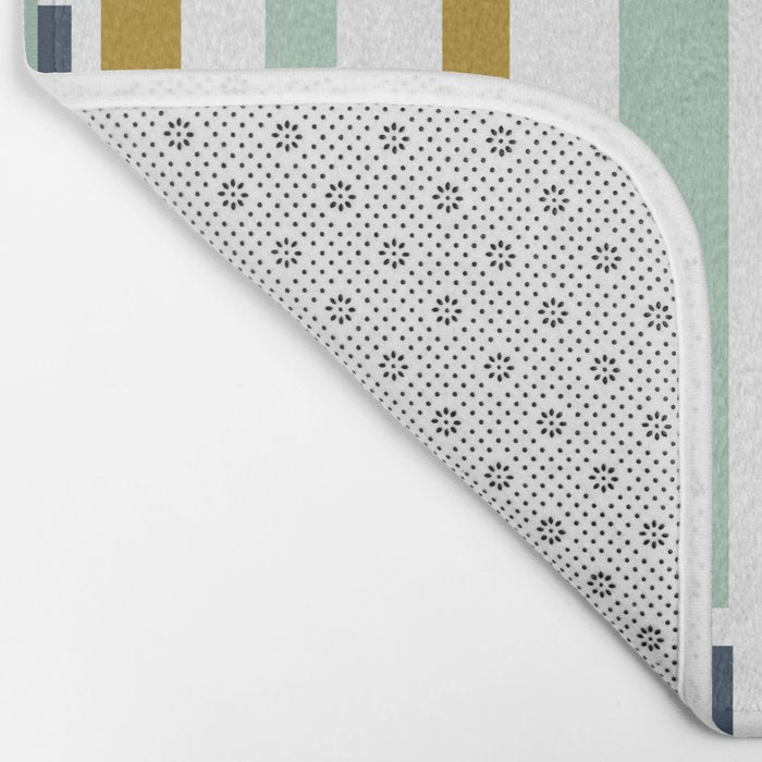 Interrupted Lines Mid-Century Modern Minimalist Pattern in Navy Blue, Teal Mint, Gold Mustard, White Bath Mat Gallery Image 2