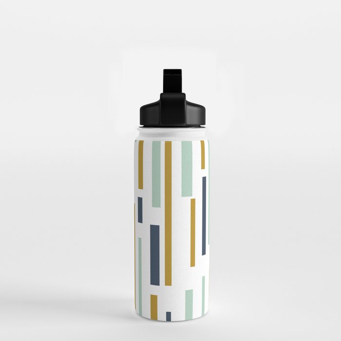 Interrupted Lines Mid-Century Modern Minimalist Pattern in Navy Blue, Teal Mint, Gold Mustard, White Water Bottle Gallery Image 2