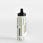 Interrupted Lines Mid-Century Modern Minimalist Pattern in Navy Blue, Teal Mint, Gold Mustard, White Water Bottle Gallery Image 2