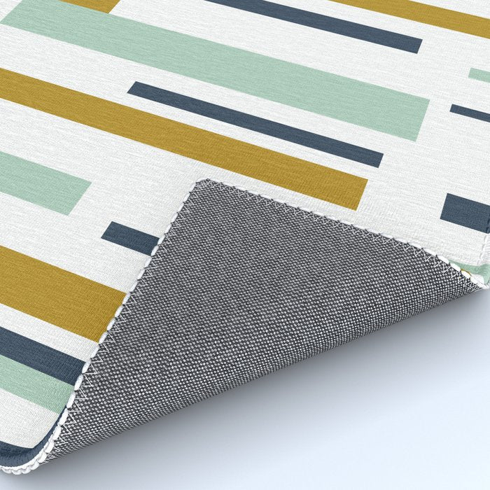 Interrupted Lines Mid-Century Modern Minimalist Pattern in Navy Blue, Teal Mint, Gold Mustard, White Rug Gallery Image 4