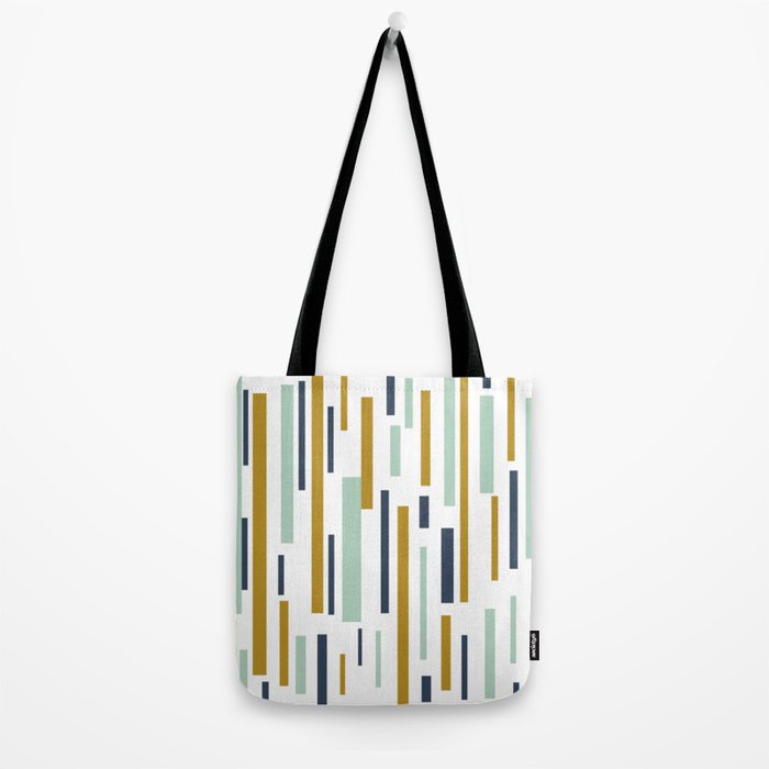Interrupted Lines Mid-Century Modern Minimalist Pattern in Navy Blue, Teal Mint, Gold Mustard, White Tote Bag Gallery Image 2