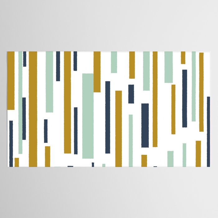 Interrupted Lines Mid-Century Modern Minimalist Pattern in Navy Blue, Teal Mint, Gold Mustard, White Tablecloth Gallery Image 2