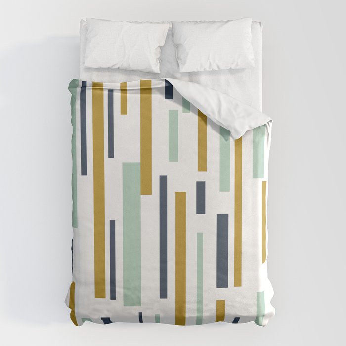 Interrupted Lines Mid-Century Modern Minimalist Pattern in Navy Blue, Teal Mint, Gold Mustard, White Duvet Cover Gallery Image 6