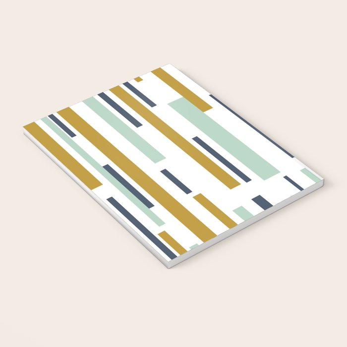 Interrupted Lines Mid-Century Modern Minimalist Pattern in Navy Blue, Teal Mint, Gold Mustard, White Notebook Gallery Image 3