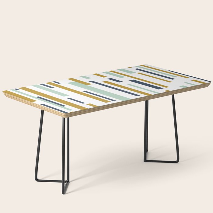 Interrupted Lines Mid-Century Modern Minimalist Pattern in Navy Blue, Teal Mint, Gold Mustard, White Coffee Table Gallery Image 1