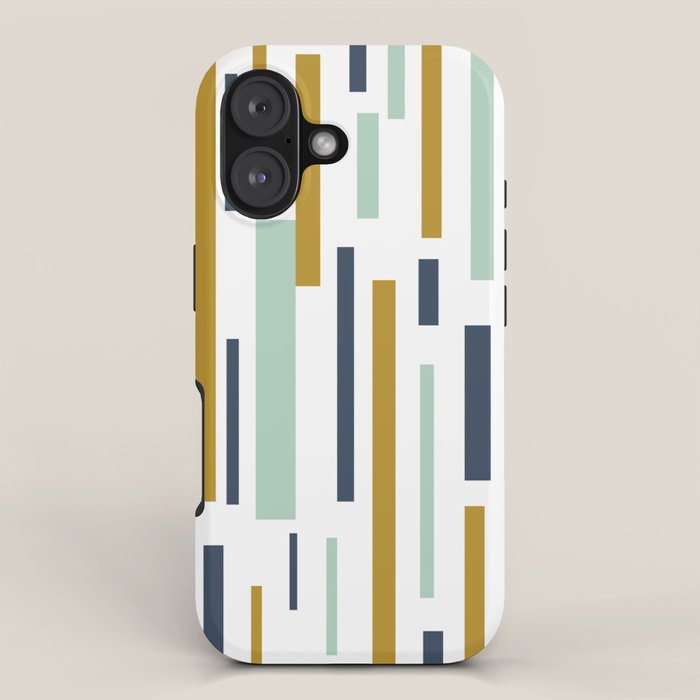 Interrupted Lines Mid-Century Modern Minimalist Pattern in Navy Blue, Teal Mint, Gold Mustard, White iPhone Case Gallery Image 1