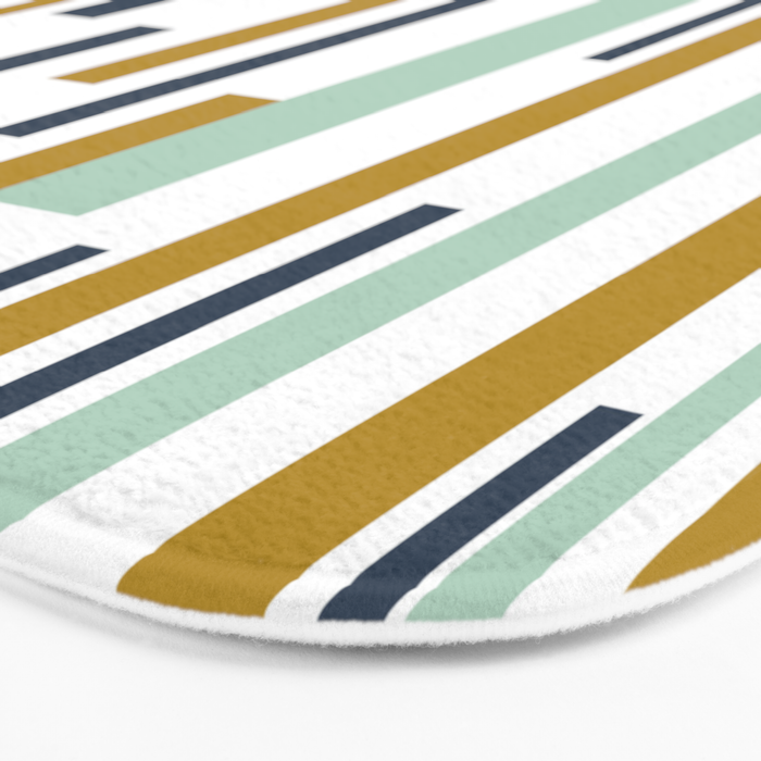 Interrupted Lines Mid-Century Modern Minimalist Pattern in Navy Blue, Teal Mint, Gold Mustard, White Bath Mat Gallery Image 3