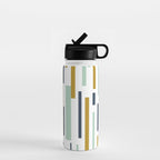 Interrupted Lines Mid-Century Modern Minimalist Pattern in Navy Blue, Teal Mint, Gold Mustard, White Water Bottle Gallery Image 1
