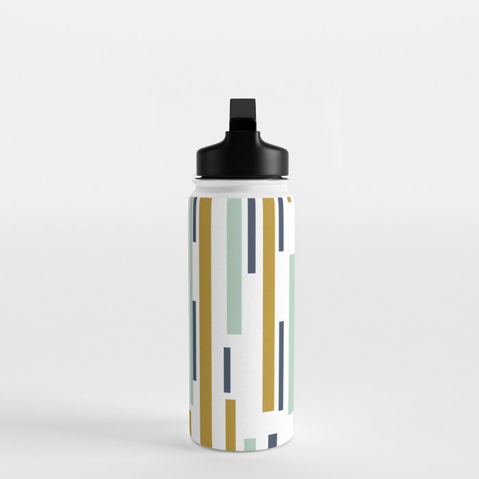 Interrupted Lines Mid-Century Modern Minimalist Pattern in Navy Blue, Teal Mint, Gold Mustard, White Water Bottle Gallery Image 3