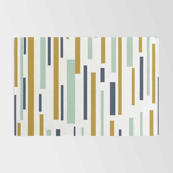 Interrupted Lines Mid-Century Modern Minimalist Pattern in Navy Blue, Teal Mint, Gold Mustard, White Rug Gallery Image 2