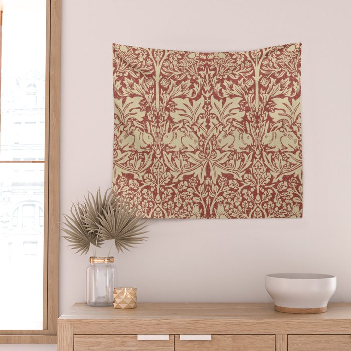 William Morris Brer Rabbit Church Red Biscuit Vintage Pattern  Wall Tapestry Gallery Image 2