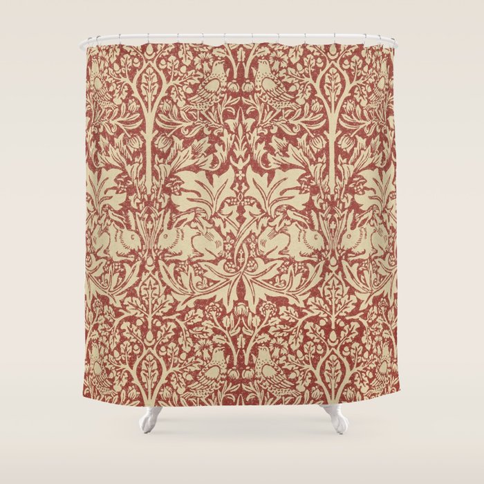 William Morris Brer Rabbit Church Red Biscuit Vintage Pattern  Shower Curtain Gallery Image 1