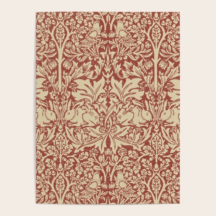 William Morris Brer Rabbit Church Red Biscuit Vintage Pattern  Poster Gallery Image 4