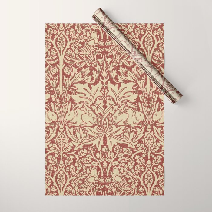 William Morris Brer Rabbit Church Red Biscuit Vintage Pattern  Wrapping Paper Gallery Image 1