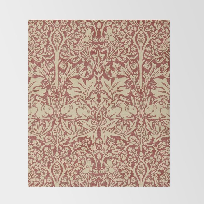 William Morris Brer Rabbit Church Red Biscuit Vintage Pattern  Throw Blanket Gallery Image 2