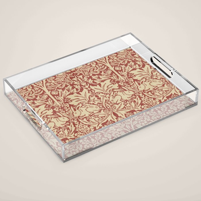 William Morris Brer Rabbit Church Red Biscuit Vintage Pattern  Acrylic Tray Gallery Image 1