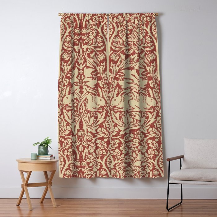 William Morris Brer Rabbit Church Red Biscuit Vintage Pattern  Window Curtain Gallery Image 1