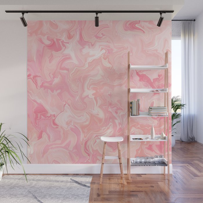 Blush pink abstract watercolor marble pattern Wall Mural Gallery Image 1