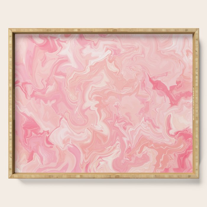Blush pink abstract watercolor marble pattern Serving Tray Gallery Image 1