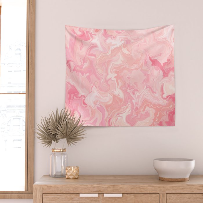 Blush pink abstract watercolor marble pattern Wall Tapestry Gallery Image 2