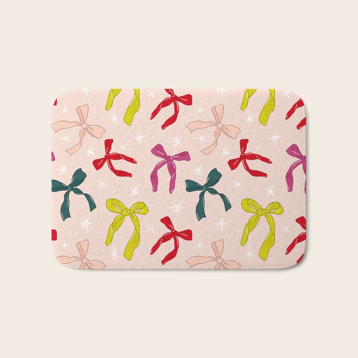 Festive Bows And Ribbons Pattern Bath Mat Gallery Image 1