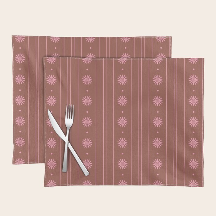Daisy Stripes Brown and Pink Pattern Placemat Gallery Image 1
