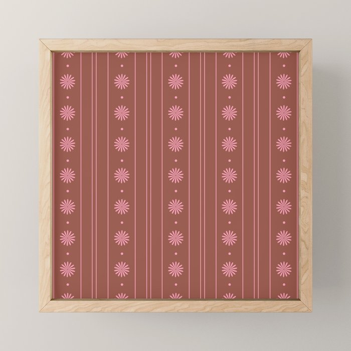 Daisy Stripes Brown and Pink Pattern Mini Art Print Gallery Image 1