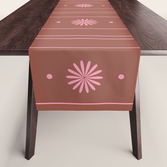 Daisy Stripes Brown and Pink Pattern Table Runner Gallery Image 1