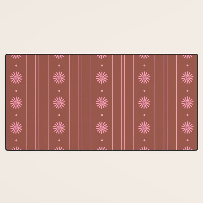 Daisy Stripes Brown and Pink Pattern Desk Mat Gallery Image 3