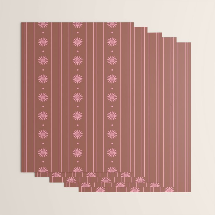 Daisy Stripes Brown and Pink Pattern Wrapping Paper Gallery Image 3
