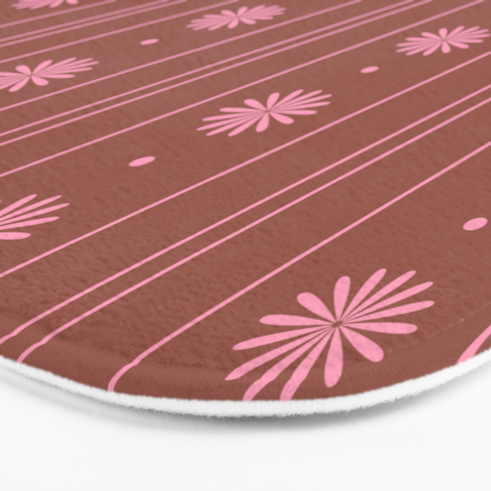 Daisy Stripes Brown and Pink Pattern Bath Mat Gallery Image 3