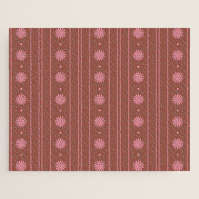 Daisy Stripes Brown and Pink Pattern Jigsaw Puzzle Gallery Image 1