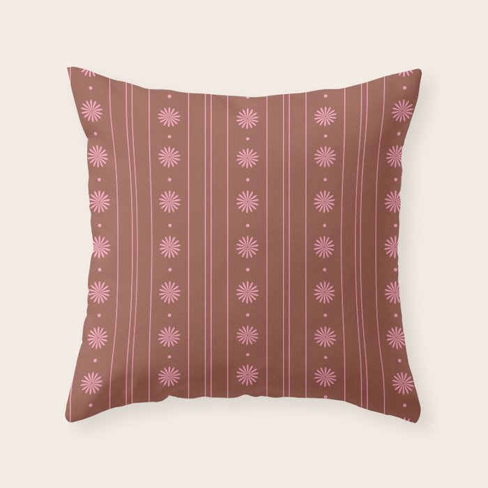 Daisy Stripes Brown and Pink Pattern Throw Pillow Gallery Image 6