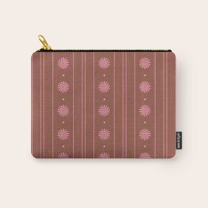 Daisy Stripes Brown and Pink Pattern Carry All Pouch Gallery Image 1